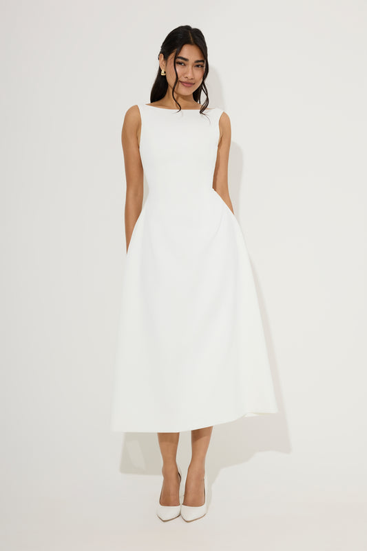 Straight Neck Midi Dress