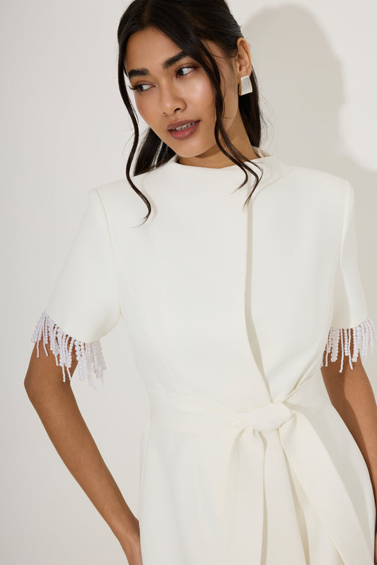 Pearl Trim Wrap Dress