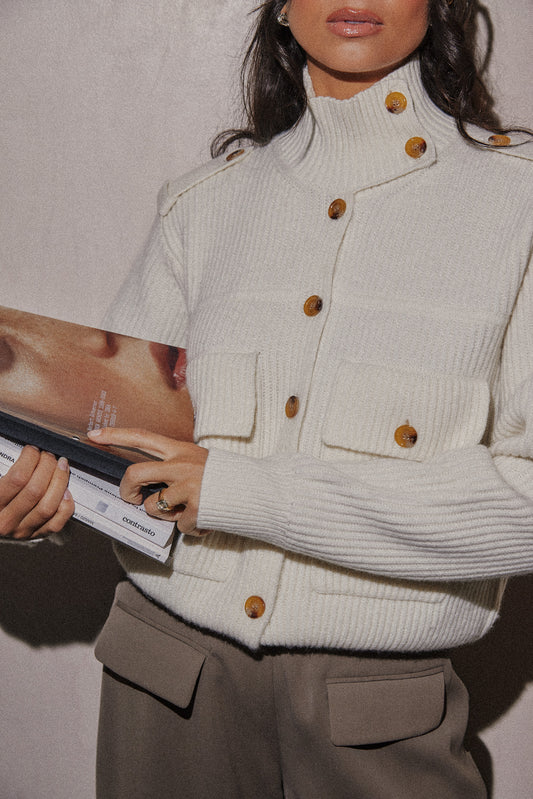 Wool High Neck Cardigan