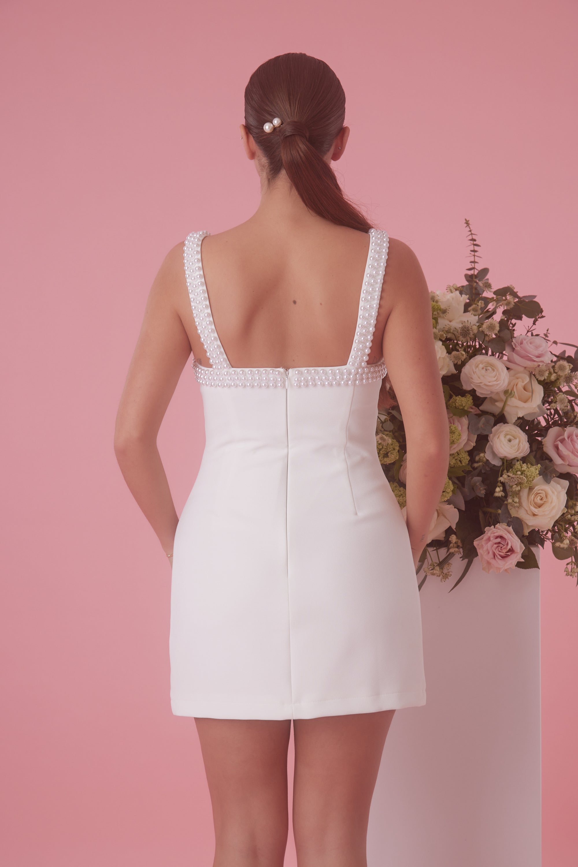 The Ultimate Muse Pearl Trim Mini Dress | White