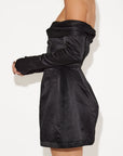 The Ultimate Muse Satin Bardot Mini Dress | Black