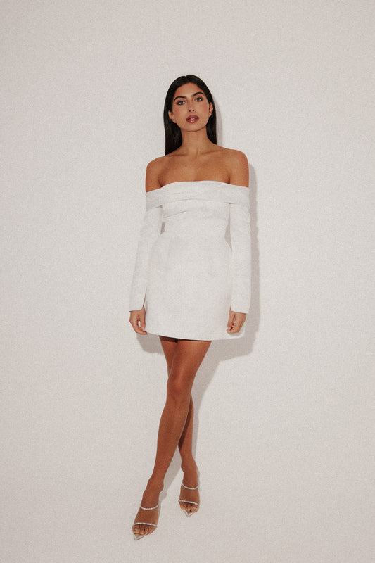 Satin Bardot Mini Dress