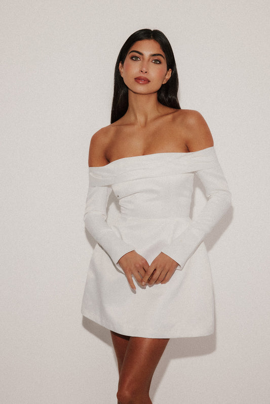 Satin Bardot Mini Dress