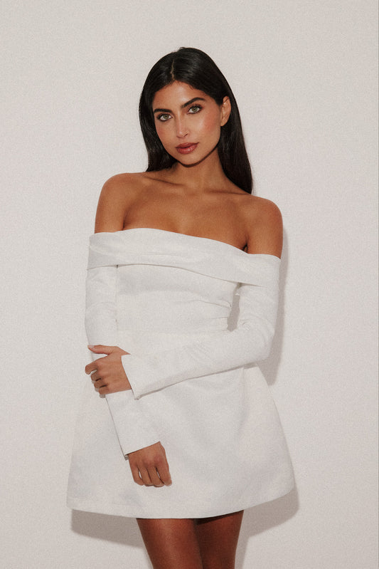 Satin Bardot Mini Dress