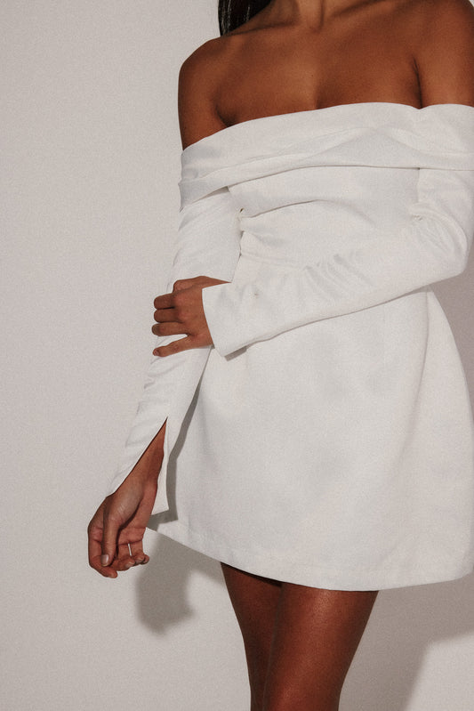 Satin Bardot Mini Dress