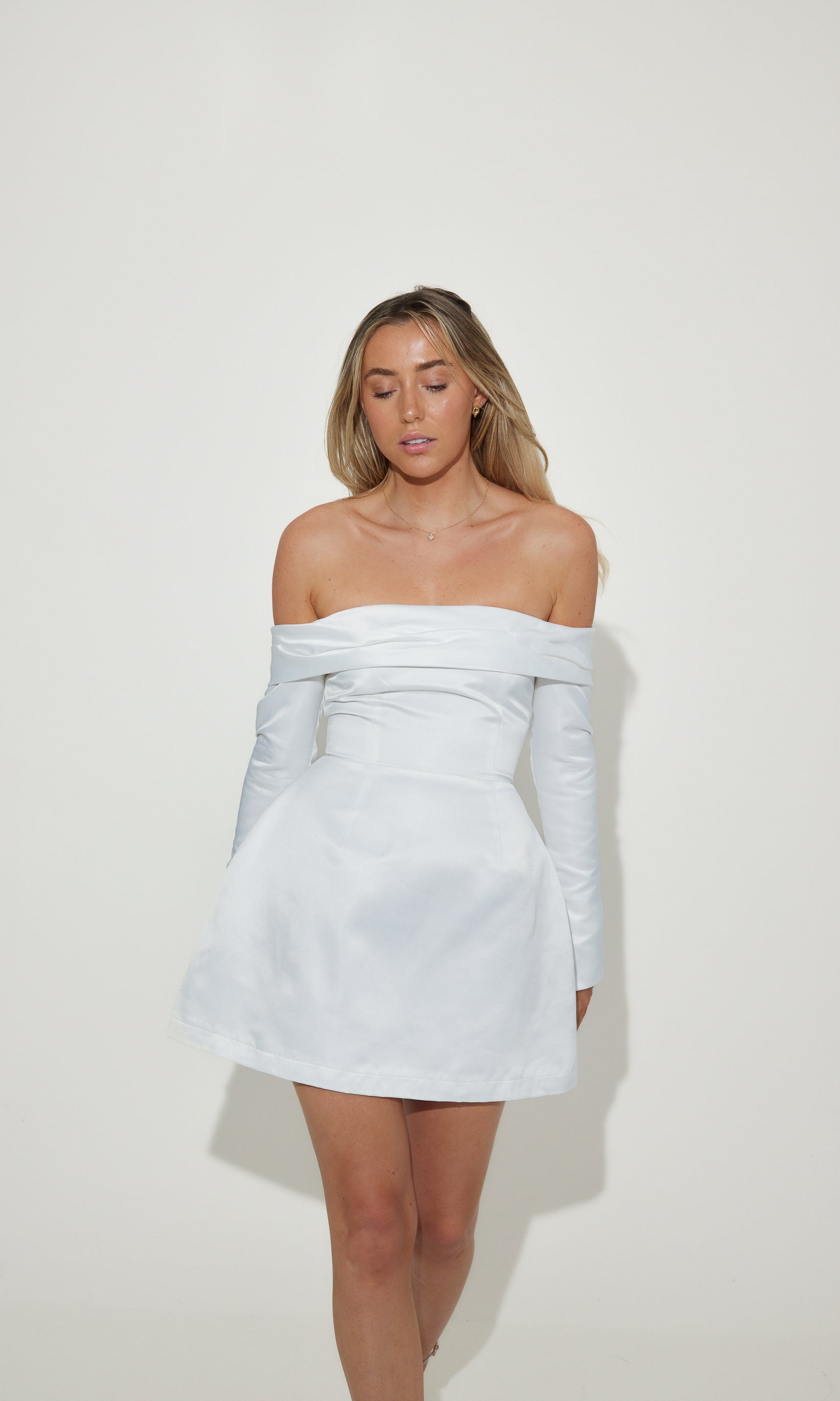 The Ultimate Muse Satin Bardot Mini Dress