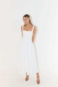 The Ultimate Muse High Waist Square Neck Midi Dress | White
