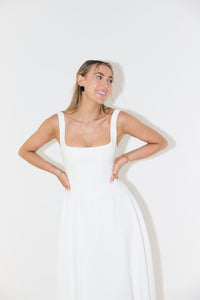 The Ultimate Muse High Waist Square Neck Midi Dress | White