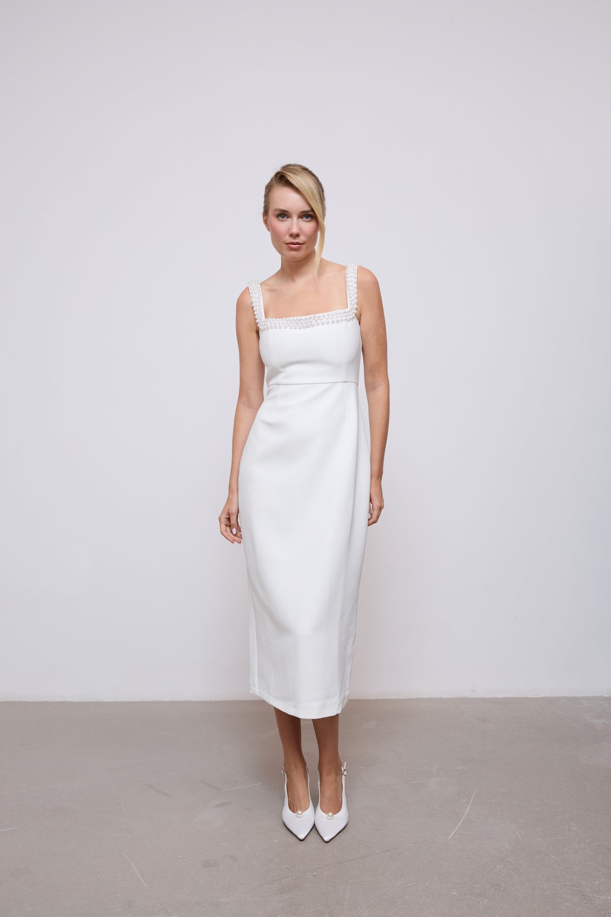 Pearl Trim Midi Dress