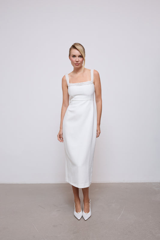 Pearl Trim Midi Dress
