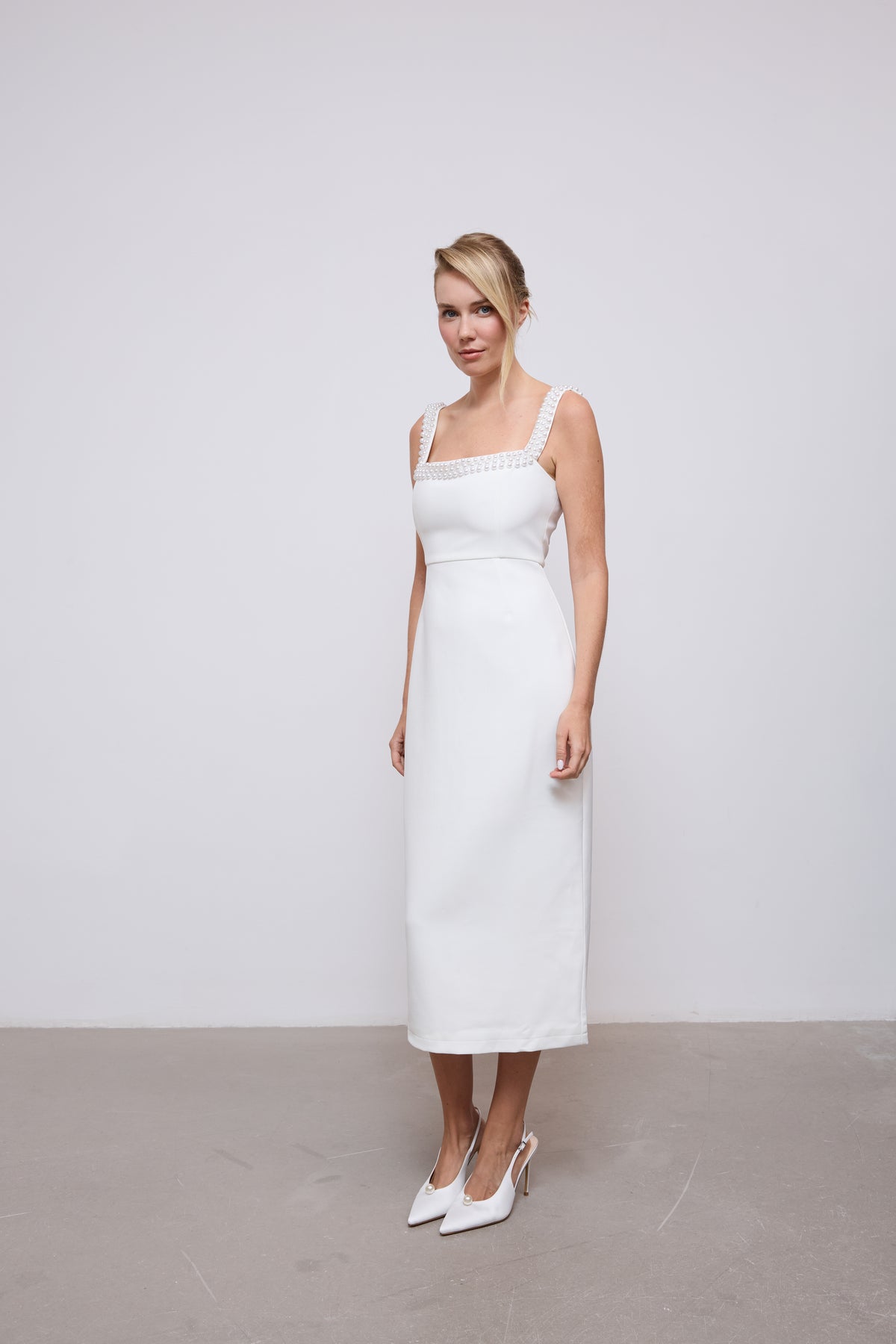 Pearl Trim Midi Dress