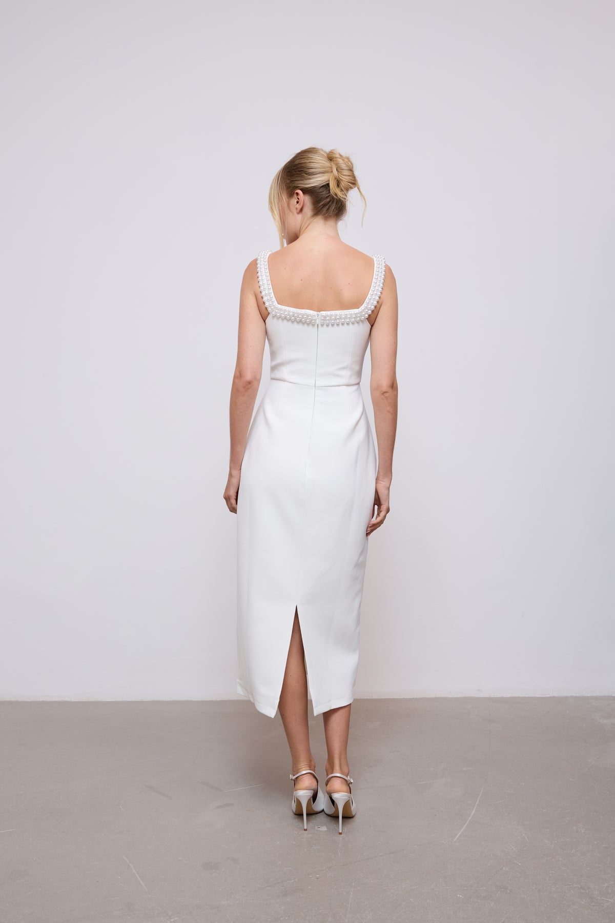 Pearl Trim Midi Dress