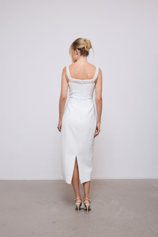 Pearl Trim Midi Dress