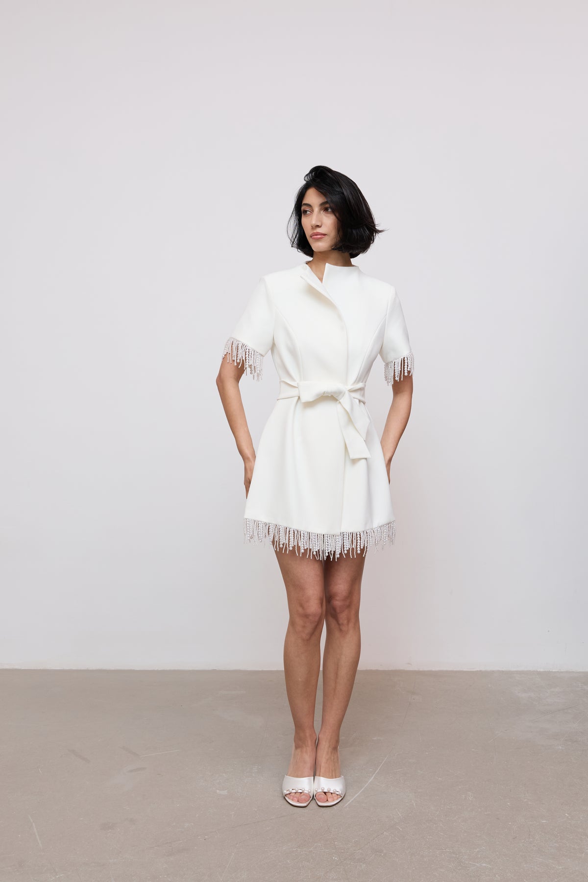 Pearl Trim Wrap Dress