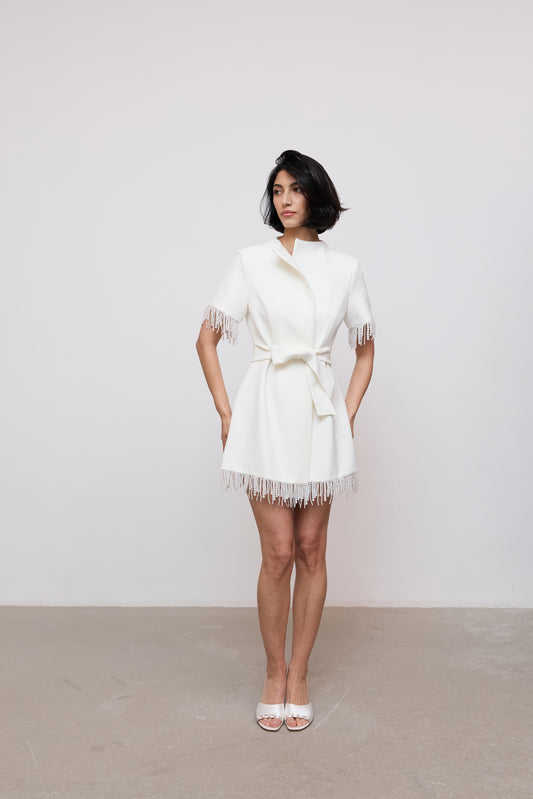 Pearl Trim Wrap Dress
