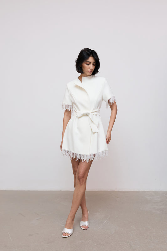 Pearl Trim Wrap Dress