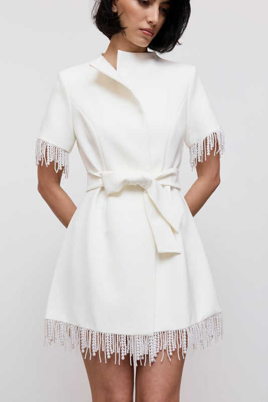 Pearl Trim Wrap Dress