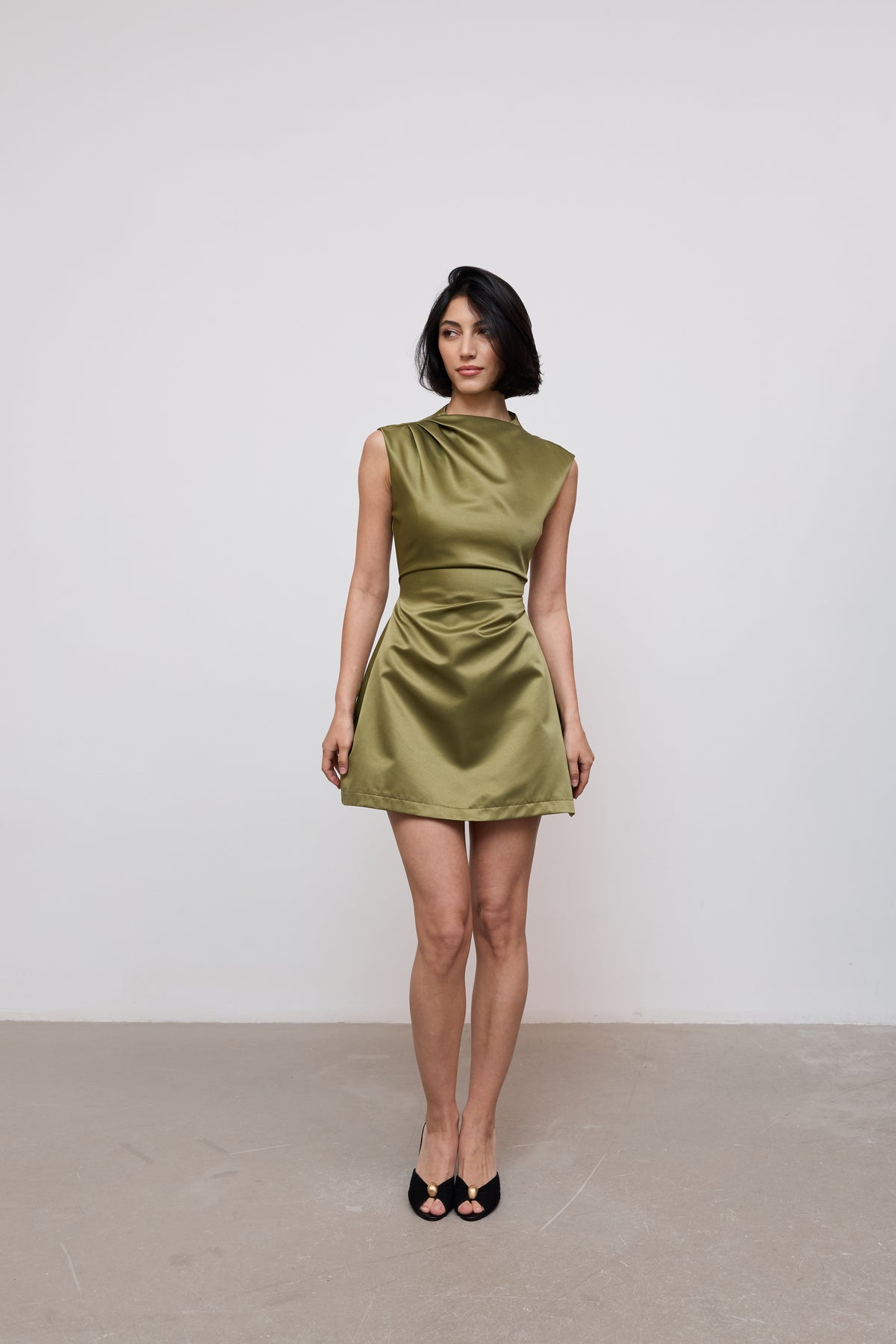Satin Straight Neck Mini Dress