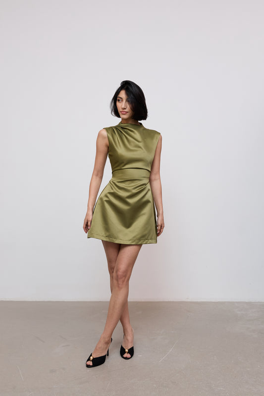 Satin Straight Neck Mini Dress