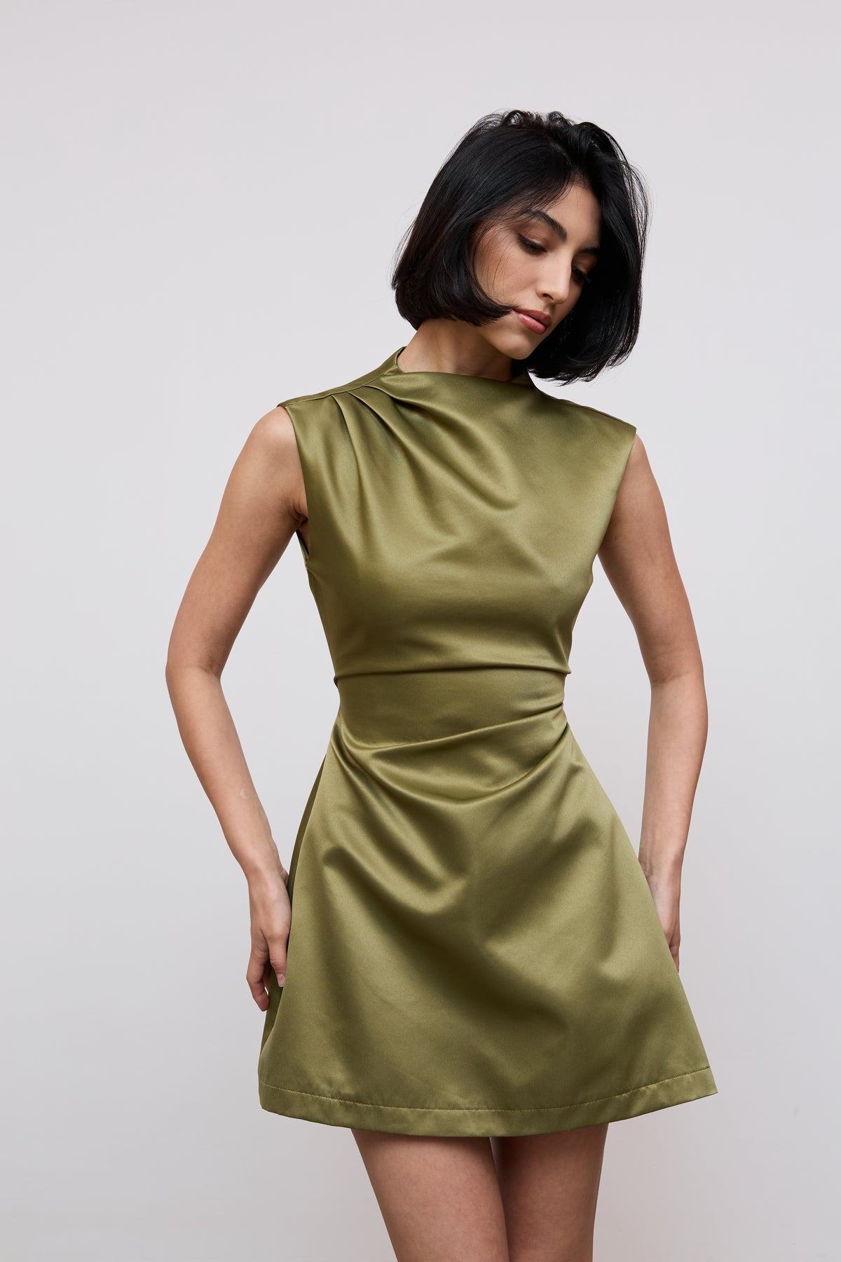 Satin Straight Neck Mini Dress