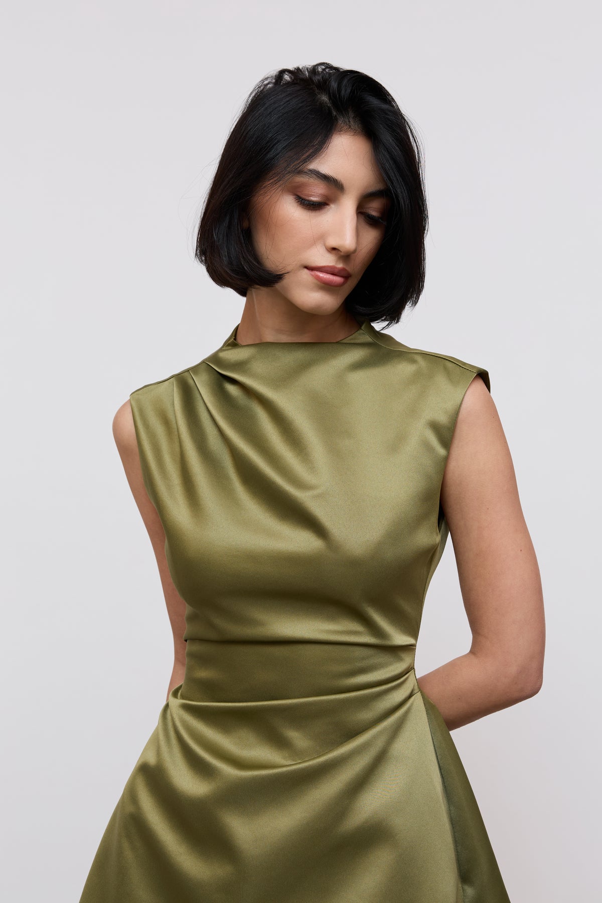 Satin Straight Neck Mini Dress