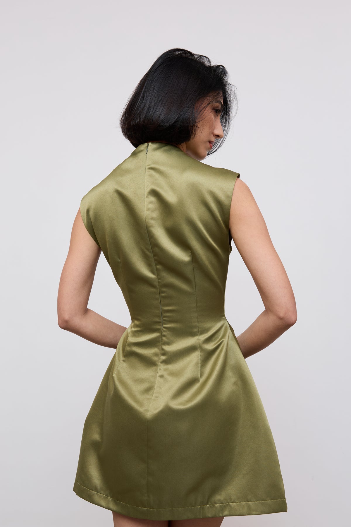 Satin Straight Neck Mini Dress