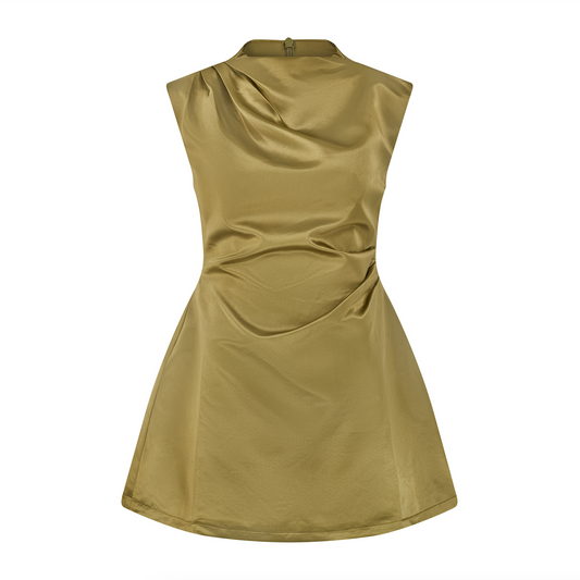 Satin Straight Neck Mini Dress