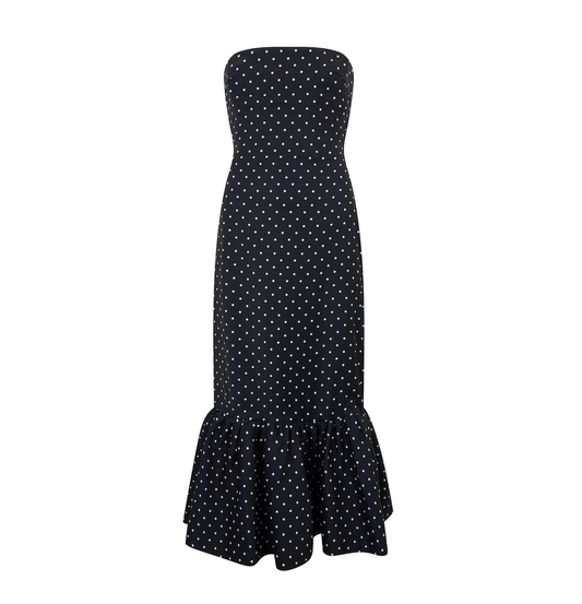 Strapless Peplum Midi Dress