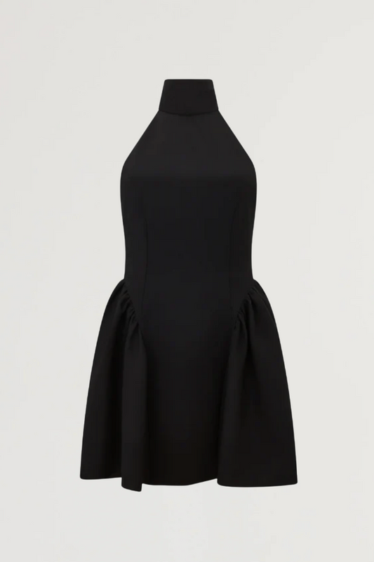 Tie Neck Gathered Detail Mini Dress