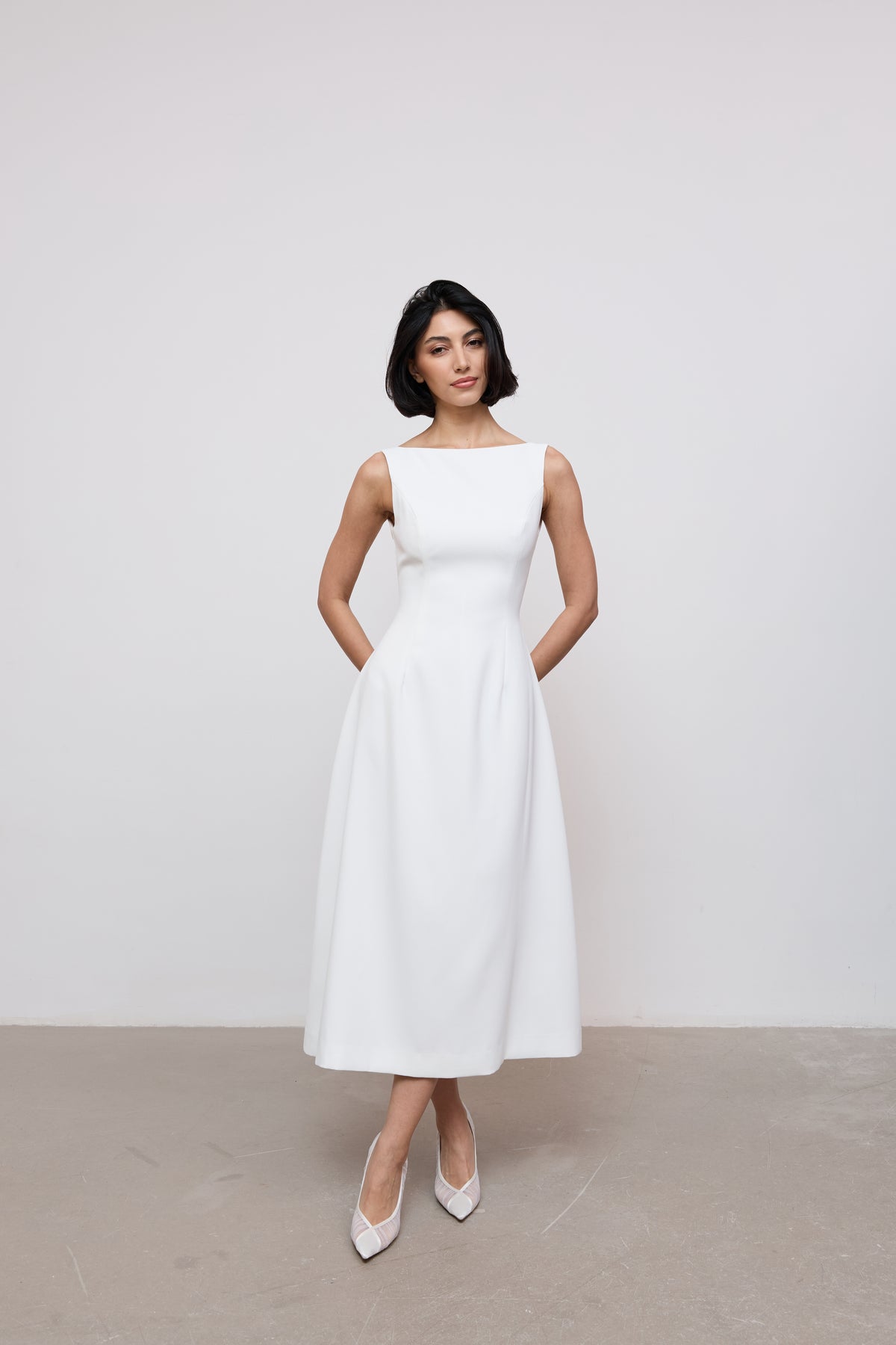 Straight Neck Midi Dress