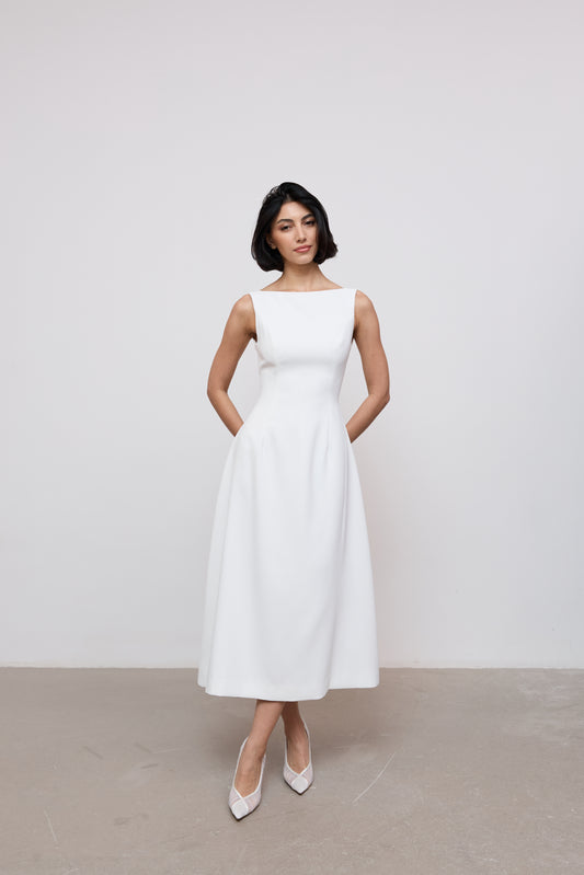 Straight Neck Midi Dress