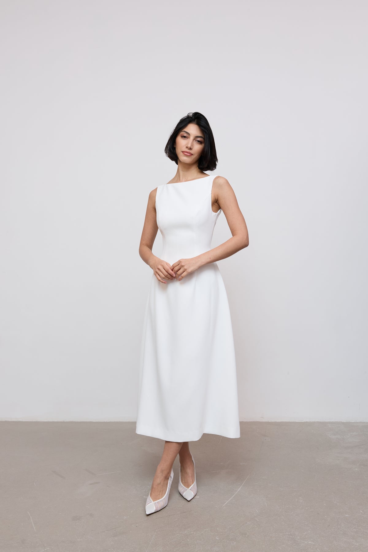 Straight Neck Midi Dress