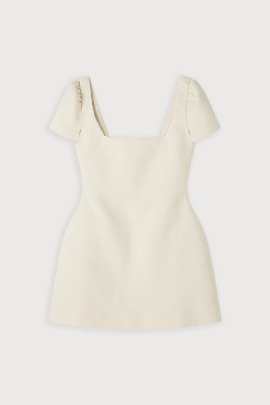 Linen Mix Square Neck Mini Dress