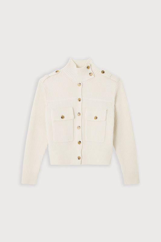 Wool High Neck Cardigan