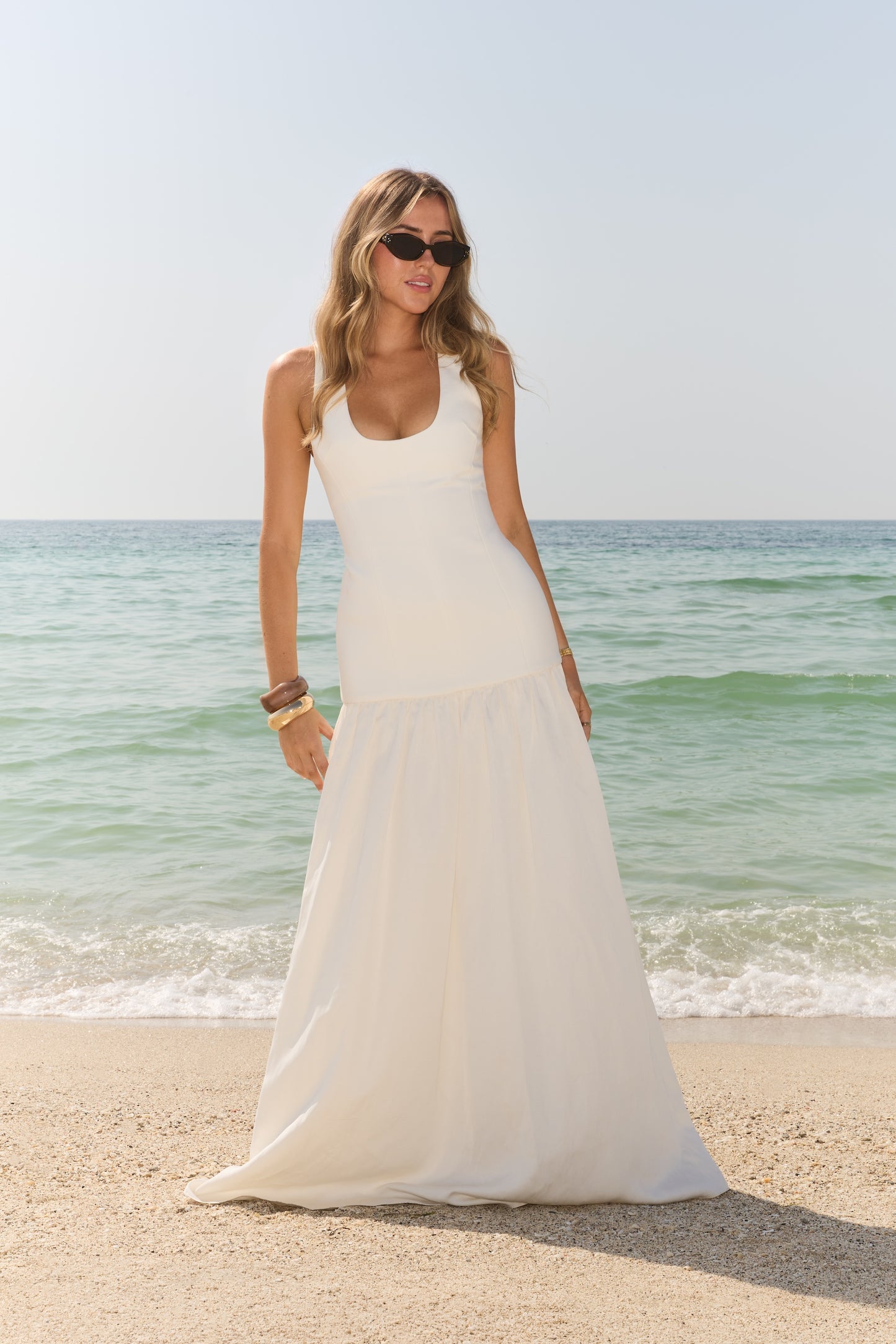 Linen Mix Dropped Waist Maxi Dress