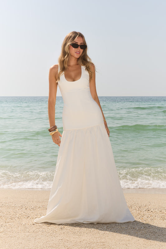 Linen Mix Dropped Waist Maxi Dress
