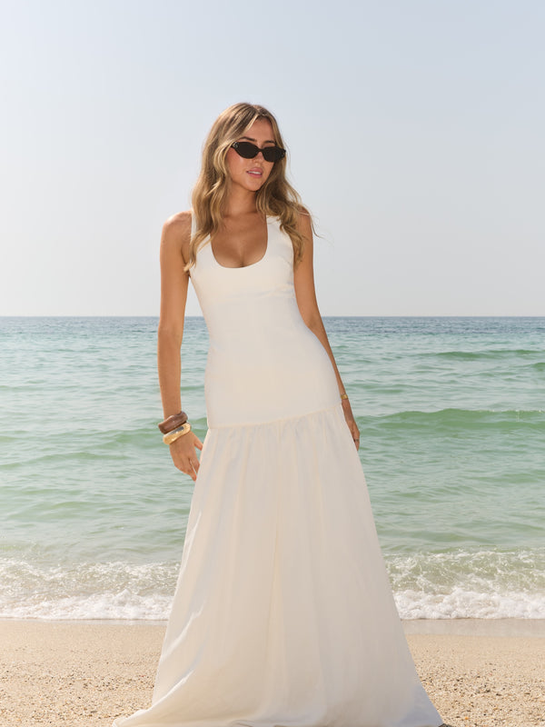 Linen Mix Dropped Waist Maxi Dress