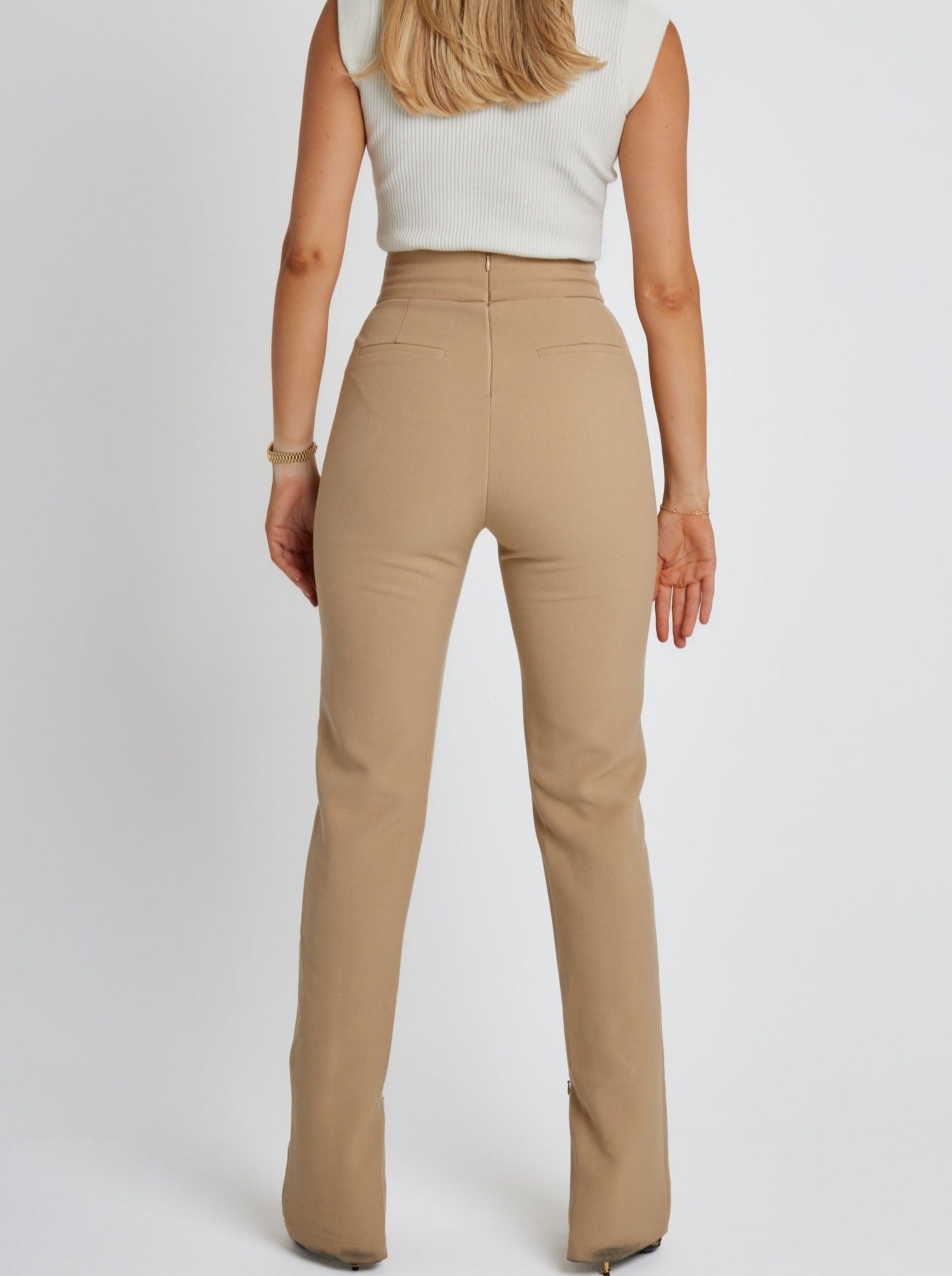 TROUSERS WITH LINED BELT - camel